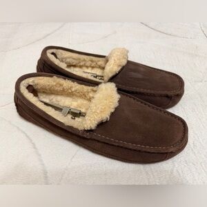 $115 UGG Ascot Brown Suede Genuine Shearling Slippers Loafer Moccasin 11